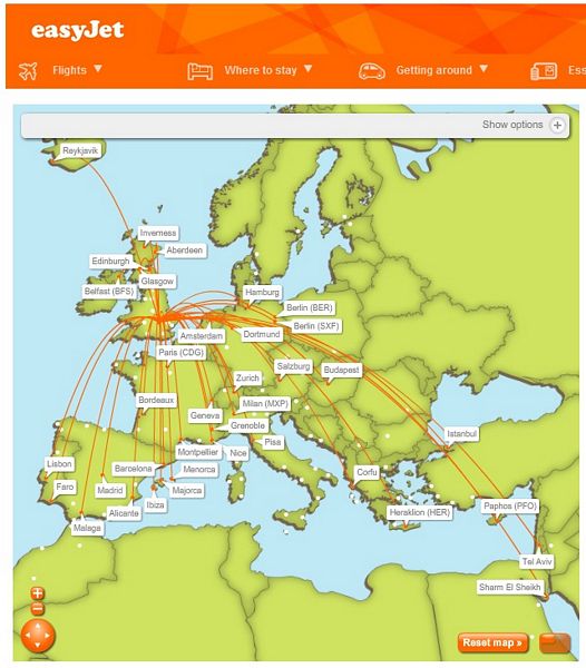Siatka połączeń Easyjet z wylotem z Luton