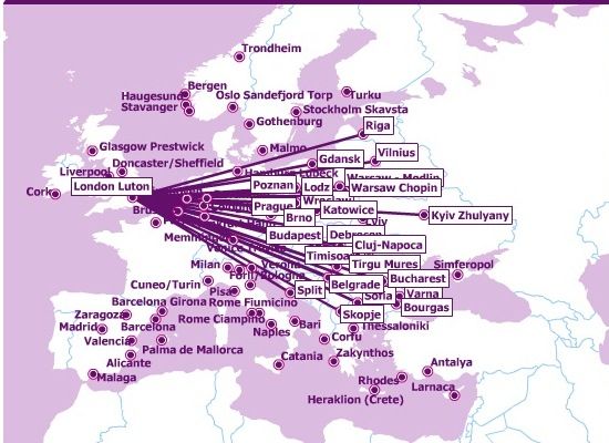 Siatka połączeń Wizzair z wylotem z Luton